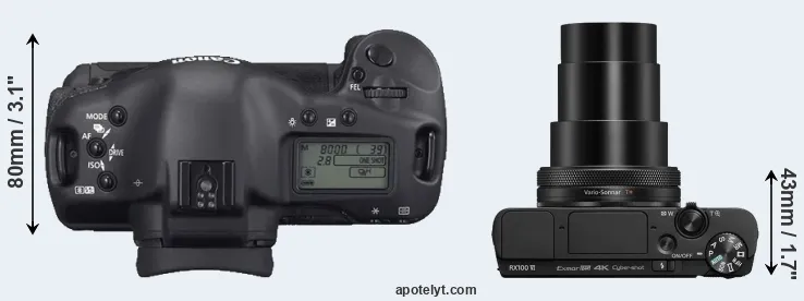 Compare 1D Mark II N versus RX100 VI top