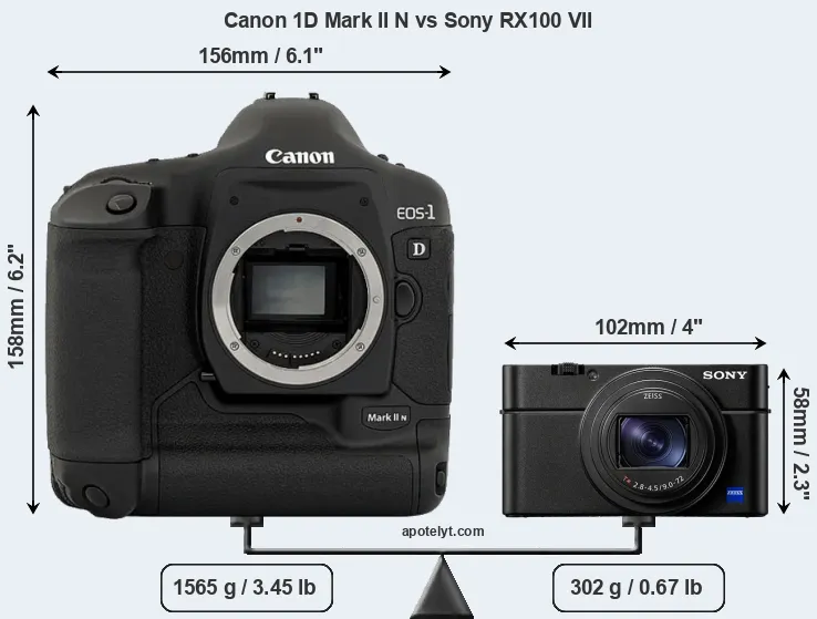 Size Canon 1D Mark II N vs Sony RX100 VII