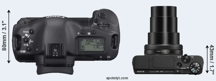 Compare 1D Mark II N versus RX100 VII top