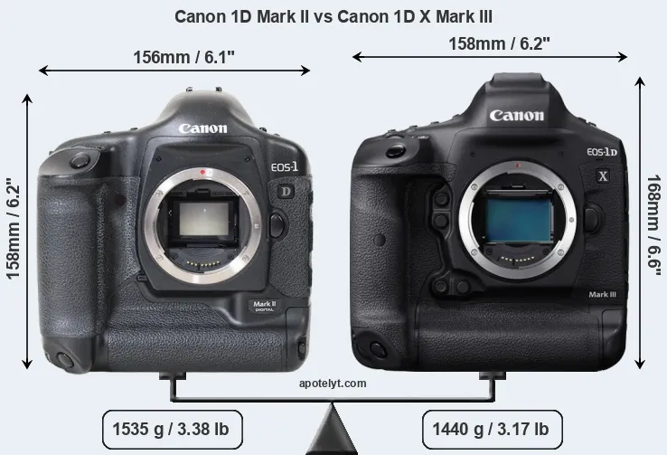 Size Canon 1D Mark II vs Canon 1D X Mark III