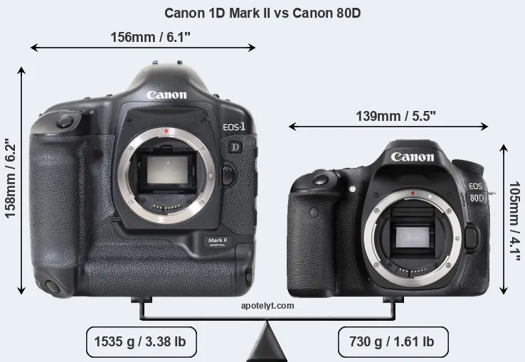 Size Canon 1D Mark II vs Canon 80D