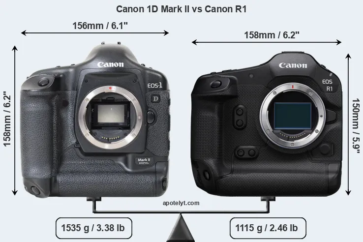 Size Canon 1D Mark II vs Canon R1