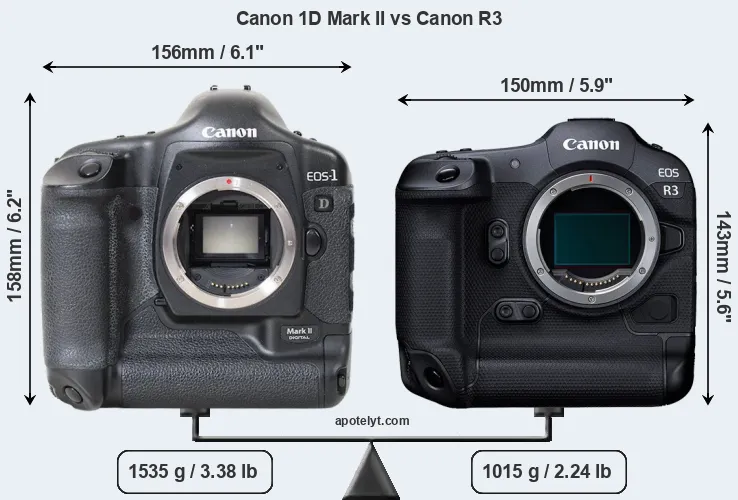 Size Canon 1D Mark II vs Canon R3