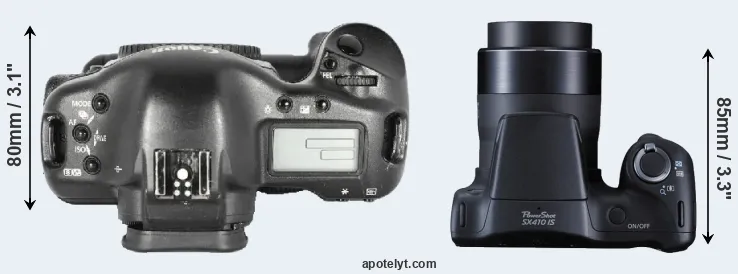 Compare 1D Mark II versus SX410 top