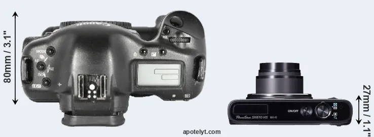 Compare 1D Mark II versus SX610 top