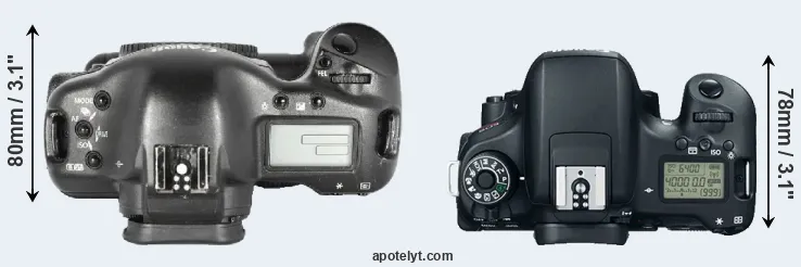Compare 1D Mark II versus T6s top