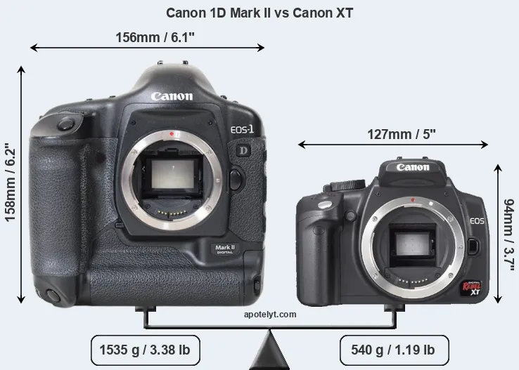 Size Canon 1D Mark II vs Canon XT