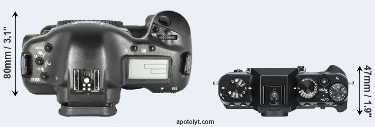 Compare 1D Mark II versus X-T30 top