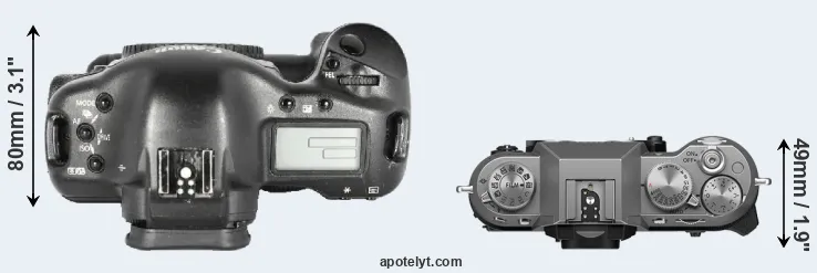 Compare 1D Mark II versus X-T50 top
