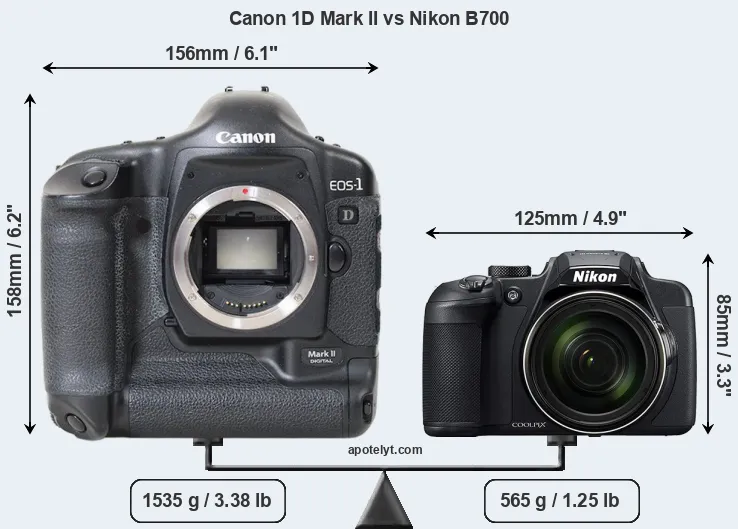 Size Canon 1D Mark II vs Nikon B700