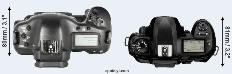 Compare 1D Mark II versus D100 top