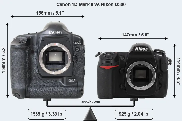 Size Canon 1D Mark II vs Nikon D300