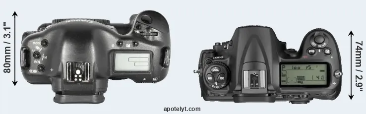 Compare 1D Mark II versus D300 top