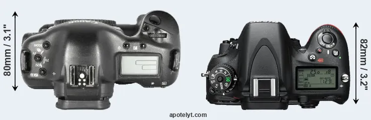 Compare 1D Mark II versus D610 top