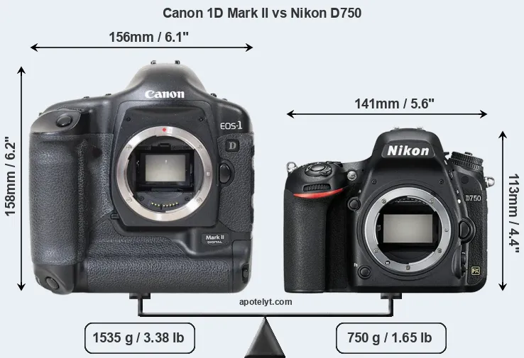Size Canon 1D Mark II vs Nikon D750