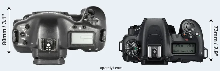 Compare 1D Mark II versus D7500 top