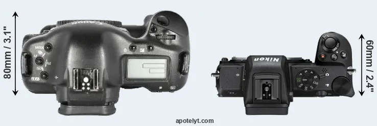 Compare 1D Mark II versus Z50 top