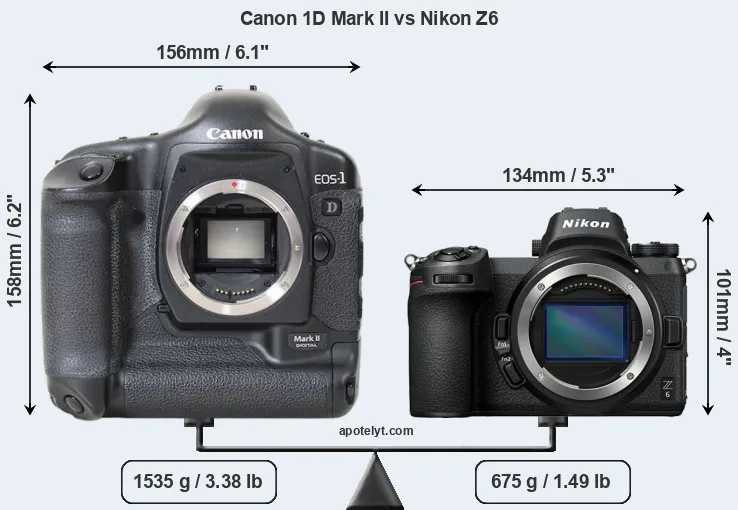 Size Canon 1D Mark II vs Nikon Z6