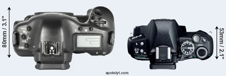 Compare 1D Mark II versus E-410 top