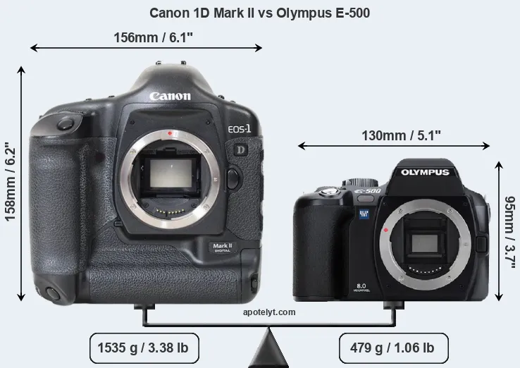 Size Canon 1D Mark II vs Olympus E-500