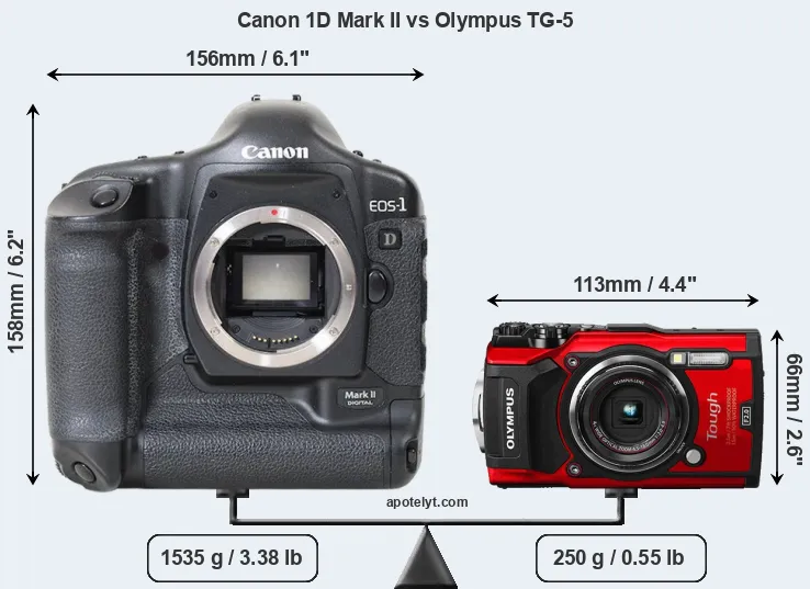 Size Canon 1D Mark II vs Olympus TG-5