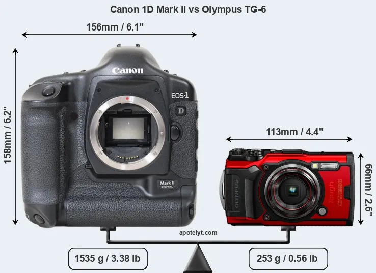 Size Canon 1D Mark II vs Olympus TG-6