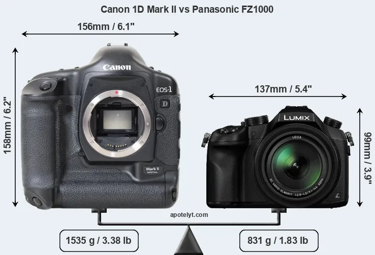 Size Canon 1D Mark II vs Panasonic FZ1000