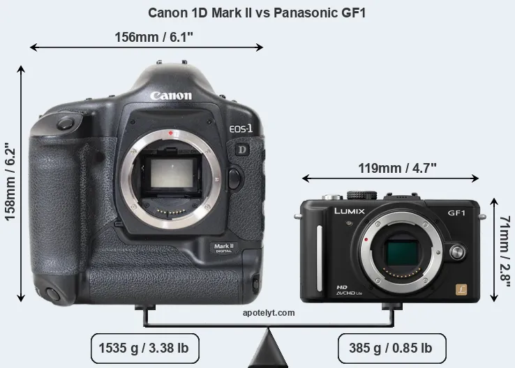Size Canon 1D Mark II vs Panasonic GF1