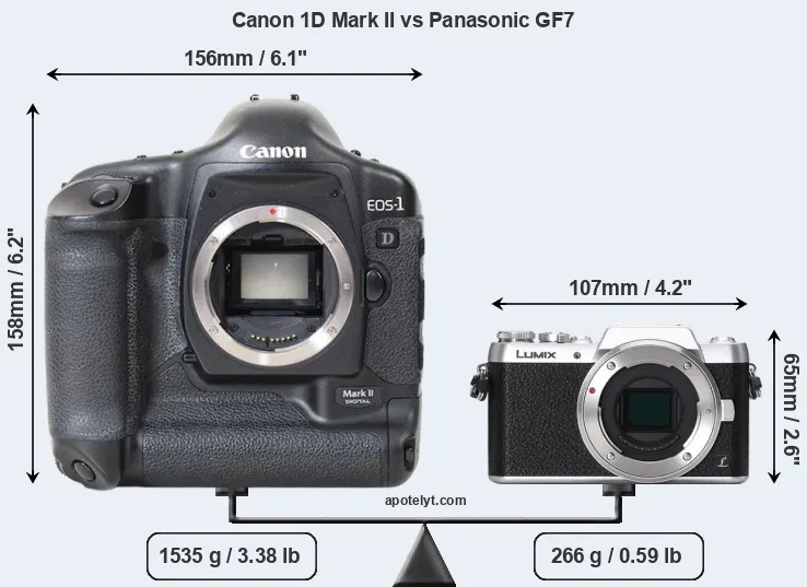 Size Canon 1D Mark II vs Panasonic GF7