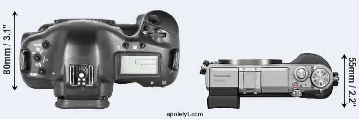 Compare 1D Mark II versus GX7 top