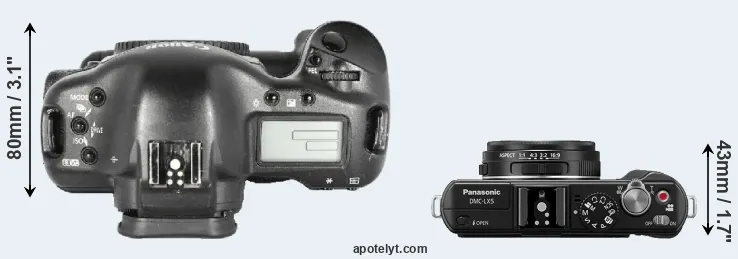 Compare 1D Mark II versus LX5 top