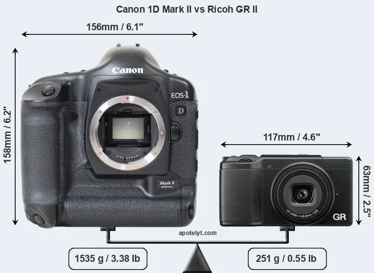 Size Canon 1D Mark II vs Ricoh GR II