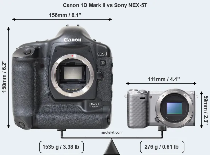 Size Canon 1D Mark II vs Sony NEX-5T