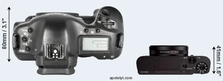 Compare 1D Mark II versus RX100 III top