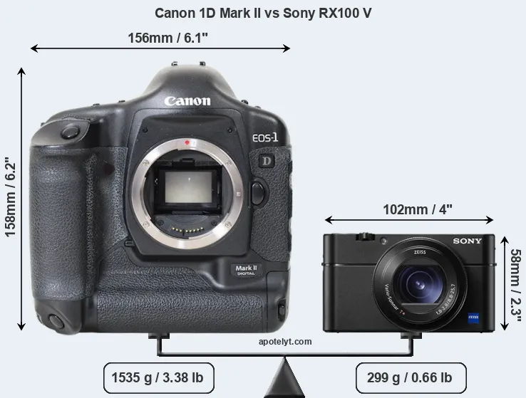 Size Canon 1D Mark II vs Sony RX100 V