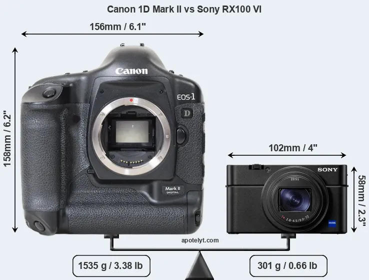 Size Canon 1D Mark II vs Sony RX100 VI