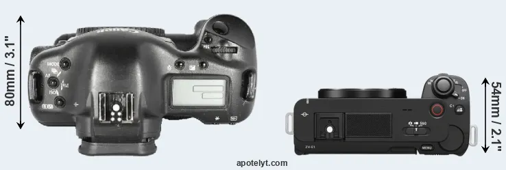 Compare 1D Mark II versus ZV-E1 top