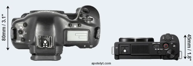 Compare 1D Mark II versus ZV-E10 top