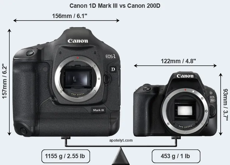 Size Canon 1D Mark III vs Canon 200D