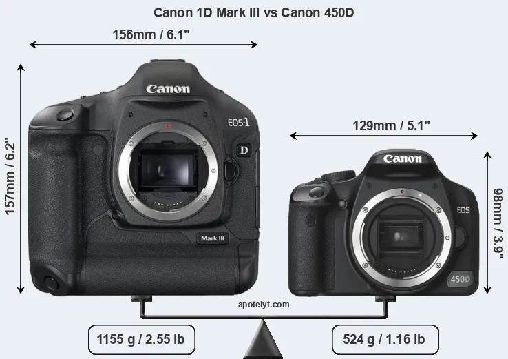Size Canon 1D Mark III vs Canon 450D