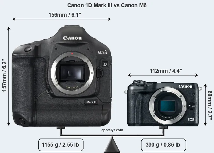 Size Canon 1D Mark III vs Canon M6