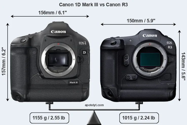 Size Canon 1D Mark III vs Canon R3