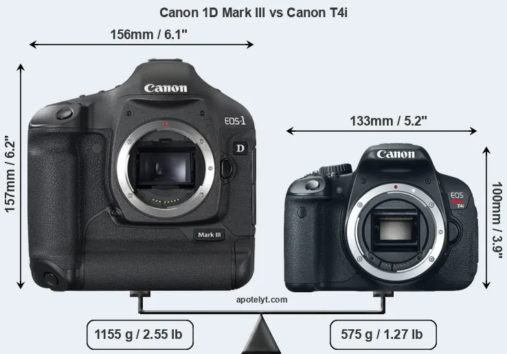Size Canon 1D Mark III vs Canon T4i