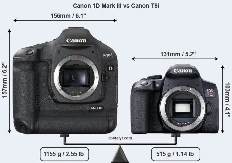 Size Canon 1D Mark III vs Canon T8i