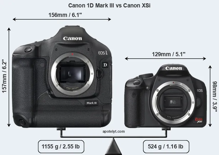 Size Canon 1D Mark III vs Canon XSi