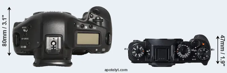 Compare 1D Mark III versus X-T1 top