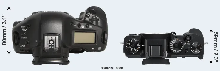 Compare 1D Mark III versus X-T3 top
