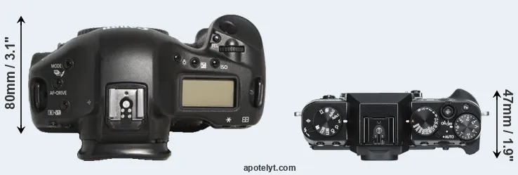 Compare 1D Mark III versus X-T30 top