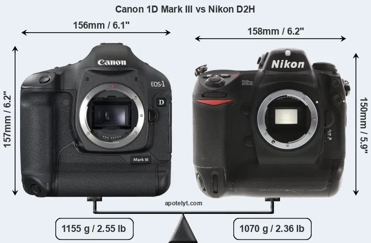 Size Canon 1D Mark III vs Nikon D2H