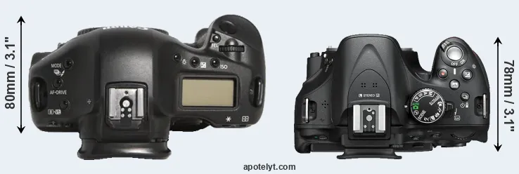Compare 1D Mark III versus D5200 top